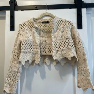 Nasty Gal Cream Crochet Shrug/Crop Top Set
